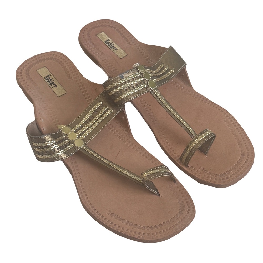 Koblerr Womens Metallic Bronze Kolhapuri Toe Loop Flat Sandals Size 11